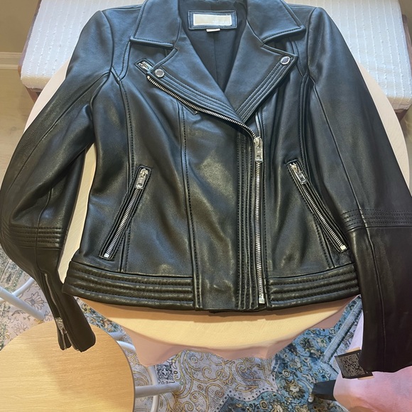 New Michael Kors Black Leather Jacket XS - Picture 2 of 3